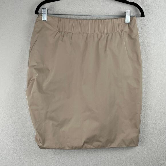 Yigal Azrouel Tan Asymmetric Ruched Side Back Elastic Waist Mini Skirt 6/Med - Picture 11 of 11